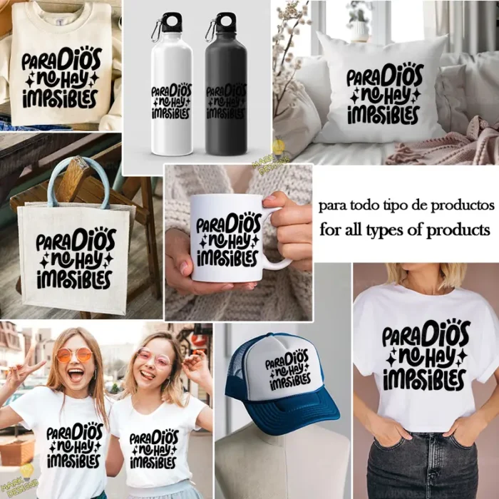 Vector Para Dios No Hay Imposibles Estilo Hand Lettering con Estrellas