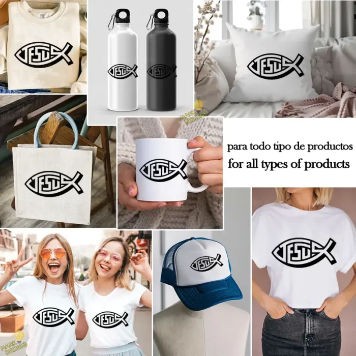 Vector Pez de Jesús Ichthys Tipográfico para Vinilo y Calcomanías