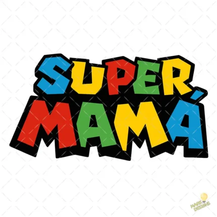 Vector Super Mamá Estilo Logo Videojuegos Retro para Sublimación