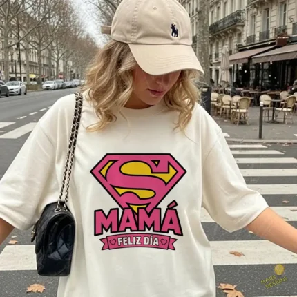 Vector Super Mamá Feliz Día Escudo Heroína para Sublimación
