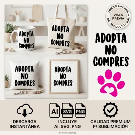 FREEBIE Vector Adopta No Compres con Huella Rosa Gratis