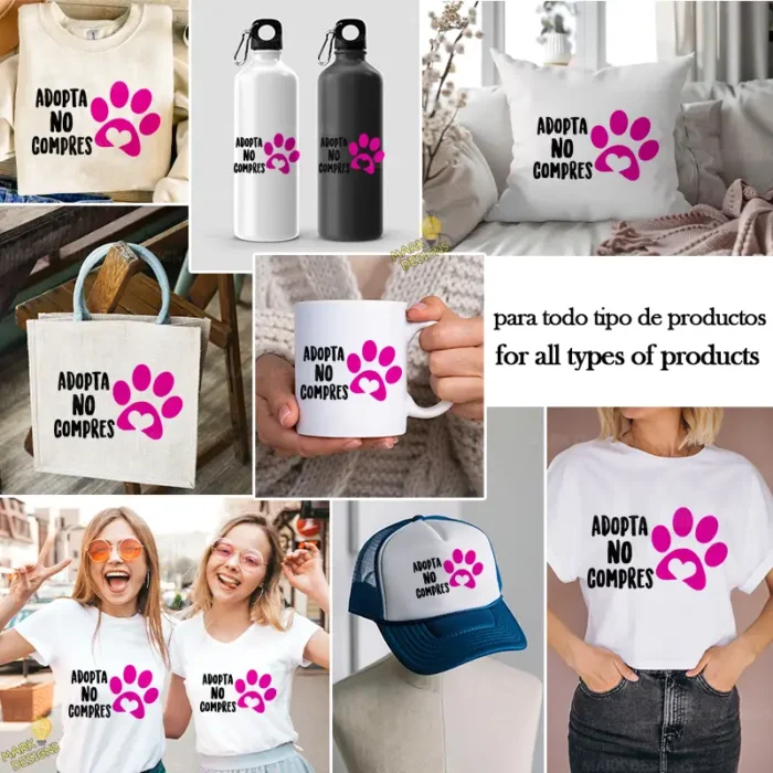 FREEBIE Vector Adopta No Compres con Huella Rosa Gratis