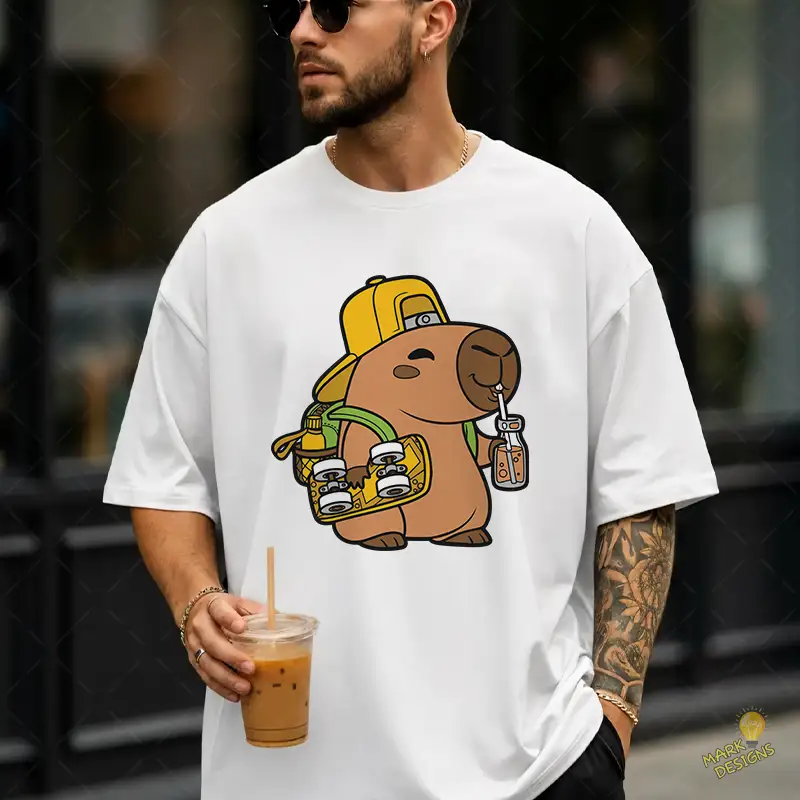 Vector Capybara Skater con Mochila y Botella de Jugo para Sublimación Vector Capybara Skater con Mochila y Botella de Jugo para Sublimación
