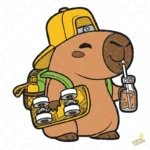 Vector Capybara Skater con Mochila y Botella de Jugo para Sublimación