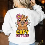 Vector Carpincho Capybara Capy Styles con Flor Rosada para Sublimación