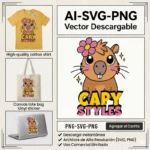 Vector Carpincho Capybara Capy Styles con Flor Rosada para Sublimación