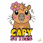 Vector Carpincho Capybara Capy Styles con Flor Rosada para Sublimación