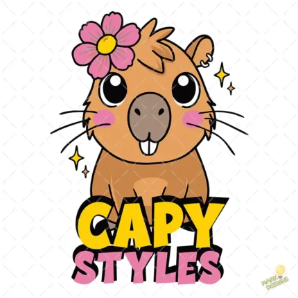 Vector Carpincho Capybara Capy Styles con Flor Rosada para Sublimación