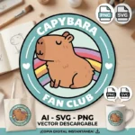 Vector Carpincho Capybara Fan Club Emblema Circular con Arcoíris para Sublimación