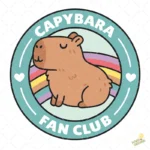 Vector Carpincho Capybara Fan Club Emblema Circular con Arcoíris para Sublimación