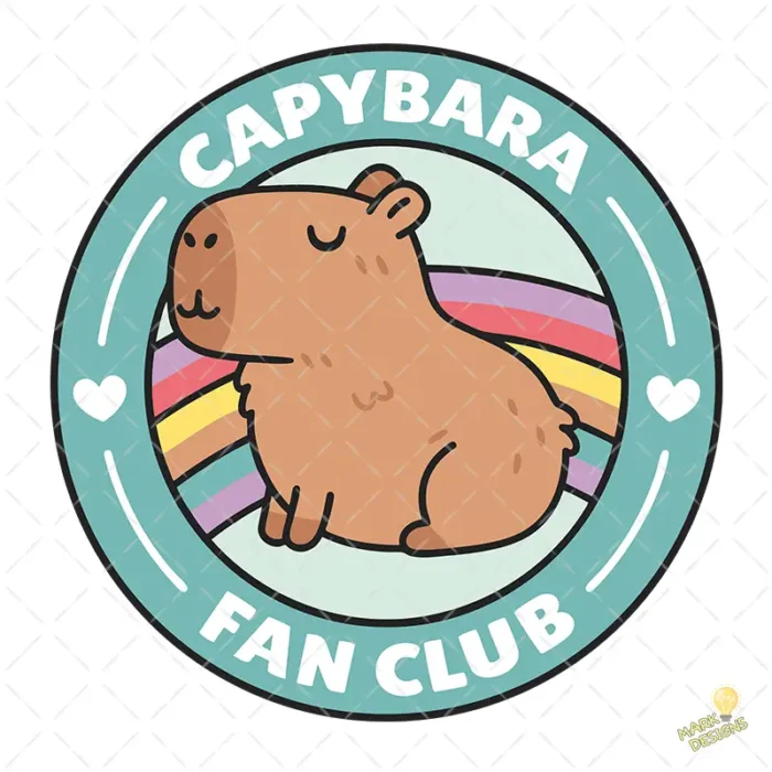 Vector Carpincho Capybara Fan Club Emblema Circular con Arcoíris para Sublimación