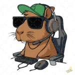 Vector Carpincho Capybara Gamer con Auriculares y Silla Pro para Sublimación