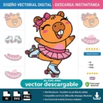 Vector Carpincho Capybara Patinadora con Tutu Rosado para Sublimación
