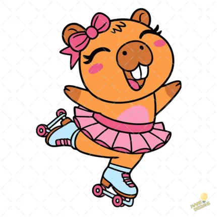 Vector Carpincho Capybara Patinadora con Tutu Rosado para Sublimación