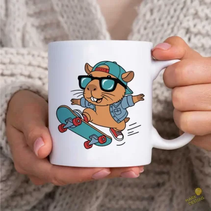 Vector Carpincho Capybara Skater en Patineta con Gafas para Sublimación