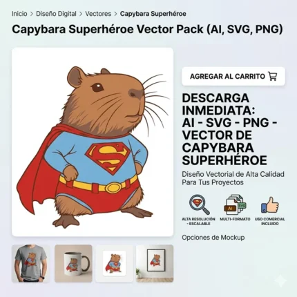 Vector Carpincho Capybara Vestido de Superman Superhéroe para Sublimación
