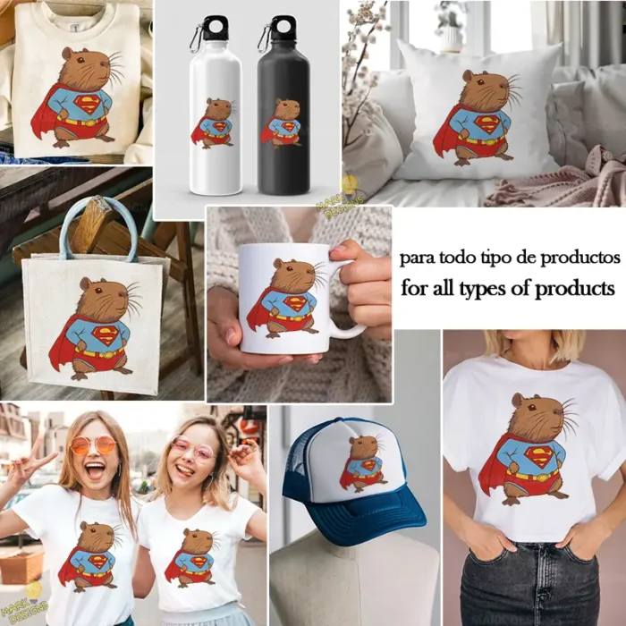 Vector Carpincho Capybara Vestido de Superman Superhéroe para Sublimación