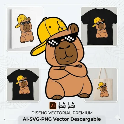 Vector Carpincho Capybara con Gafas Thug Life y Gorra para Sublimación