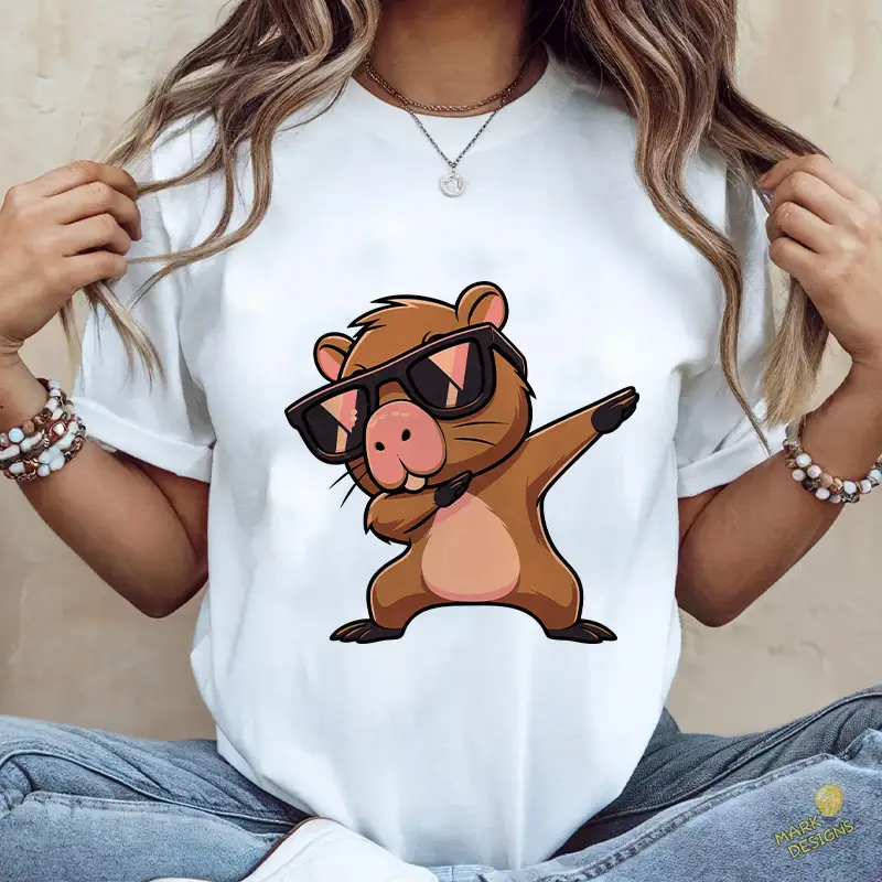 Vector Carpincho Capybara haciendo el Paso Dab con Gafas para Sublimación Vector Carpincho Capybara haciendo el Paso Dab con Gafas para Sublimación