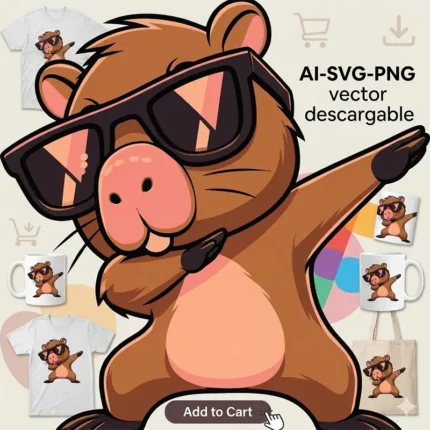 Vector Carpincho Capybara haciendo el Paso Dab con Gafas para Sublimación