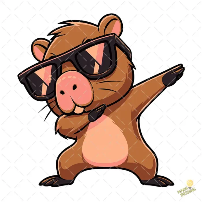 Vector Carpincho Capybara haciendo el Paso Dab con Gafas para Sublimación