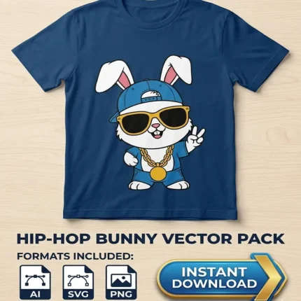 Vector Conejo Hip Hop Rapero con Gafas de Sol para Sublimación