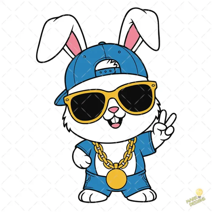 Vector Conejo Hip Hop Rapero con Gafas de Sol para Sublimación