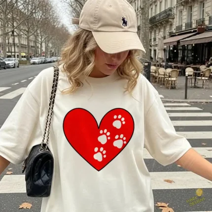 Vector Corazón Rojo con Huellas de Mascota para Sublimación