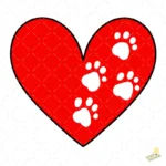 Vector Corazón Rojo con Huellas de Mascota para Sublimación