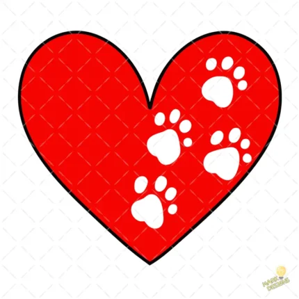 Vector Corazón Rojo con Huellas de Mascota para Sublimación