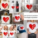 Vector Corazón Rojo con Huellas de Mascota para Sublimación
