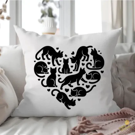 Vector Corazón de Gatos Siluetas Variadas para Sublimación