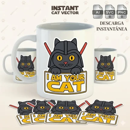 Vector Darth Vader Gato "I Am Your Cat" Parodia para Sublimación