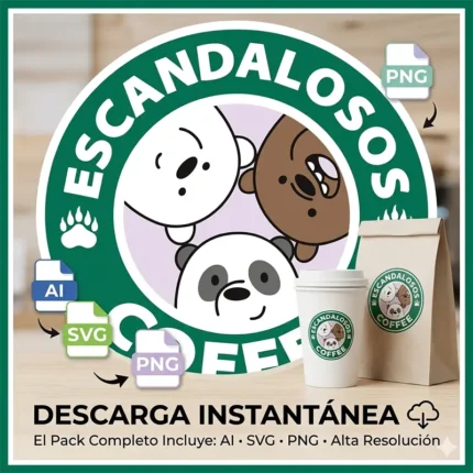Vector Escandalosos Coffee Isologotipo Circular para Sublimación y Tazas