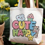 Vector Frase Cute Happy Kawaii con Personajes Tiernos para Sublimación