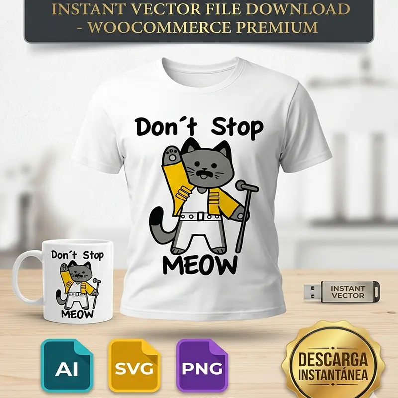 Vector Freddie Mercury Gato Don't Stop Meow para Sublimación1 Vector Freddie Mercury Gato "Don't Stop Meow" para Sublimación