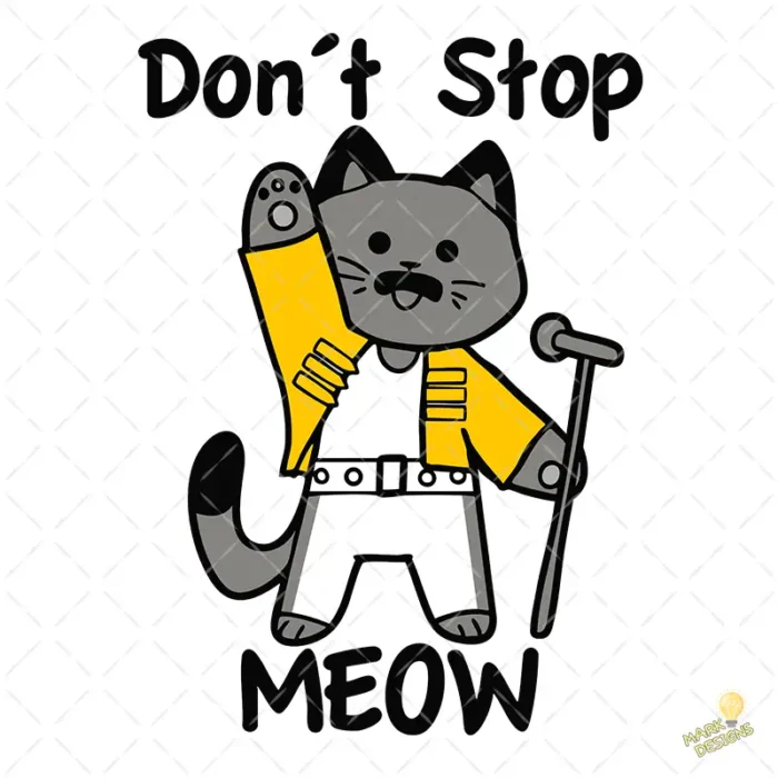 Vector Freddie Mercury Gato "Don't Stop Meow" para Sublimación