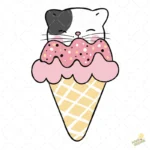 Vector Gatito Helado en Cono con Chispitas para Sublimación de Tazas