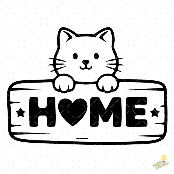 Vector Gatito Home Letrero Bienvenida para Sublimación y Madera