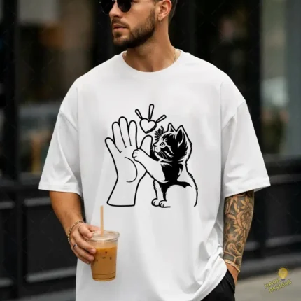 Vector Gatito y Mano Humana con Corazón para Sublimación