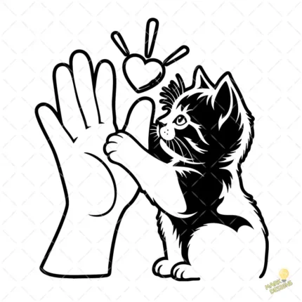 Vector Gatito y Mano Humana con Corazón para Sublimación