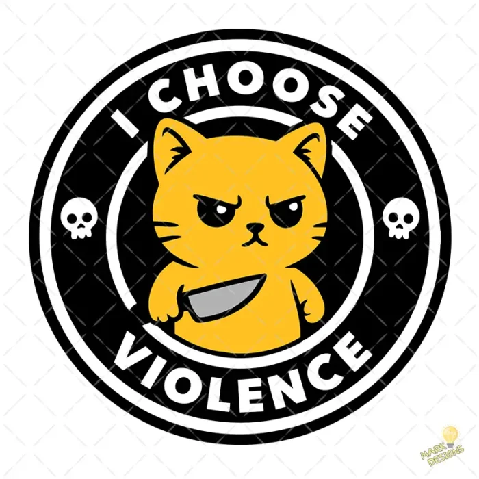 Vector Gato Enojado con Cuchillo I Choose Violence para Sublimar