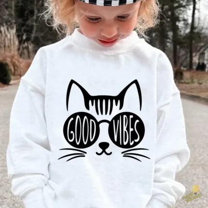 Vector Gato con Gafas Good Vibes para Sublimación y Camisetas