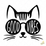 Vector Gato con Gafas Good Vibes para Sublimación y Camisetas