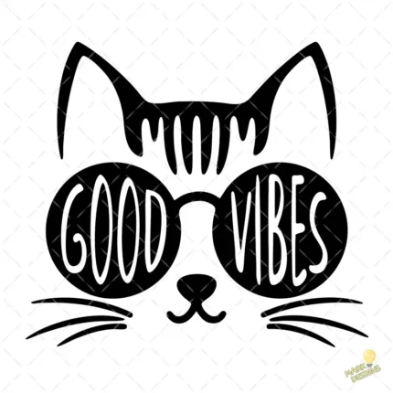 Vector Gato con Gafas Good Vibes para Sublimación y Camisetas