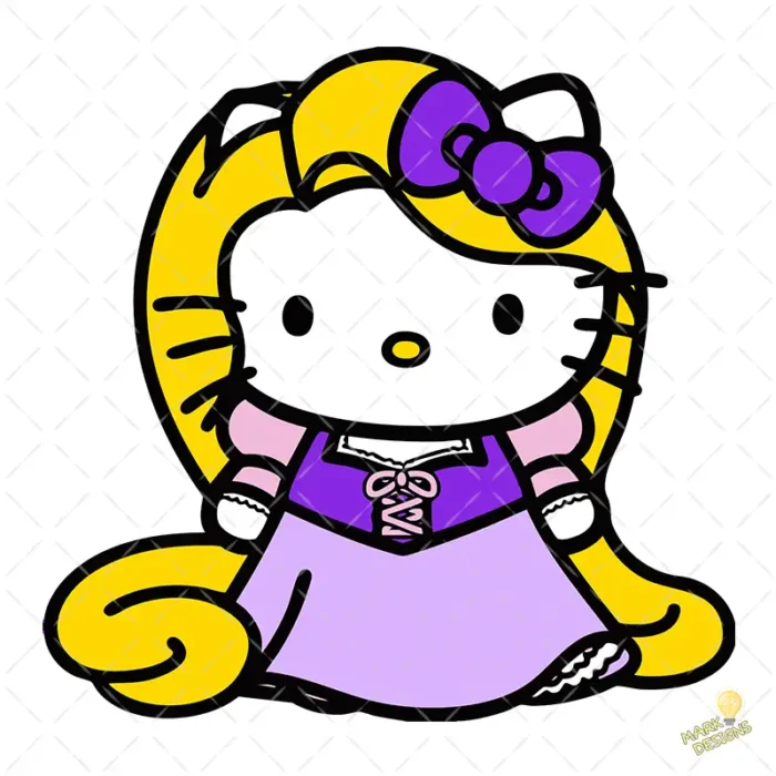 Vector Gratis Hello Kitty Rapunzel Princesa de Disney Mashup para Sublimación