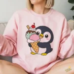 Vector Gratis Pingüino Kawaii Abrazando Cono de Helado para Sublimación