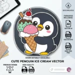Vector Gratis Pingüino Kawaii Abrazando Cono de Helado para Sublimación