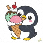 Vector Gratis Pingüino Kawaii Abrazando Cono de Helado para Sublimación
