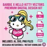 Vector Hello Kitty Barbie con Gafas de Sol y Traje de Baño para Sublimación